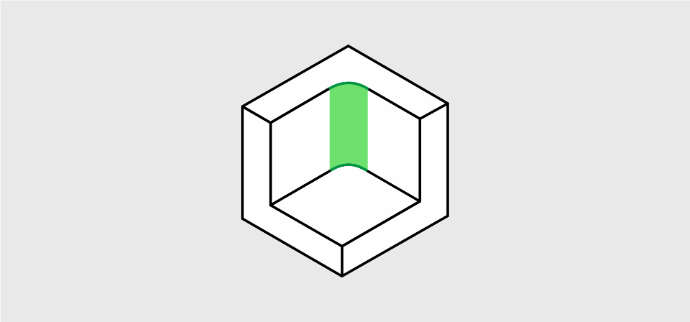 Isometric illustration of a CNC machined part with inner cutout.