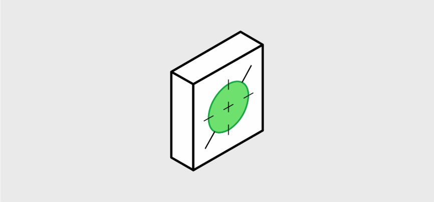Isometric illustration of a CNC machined block with circular cutout.