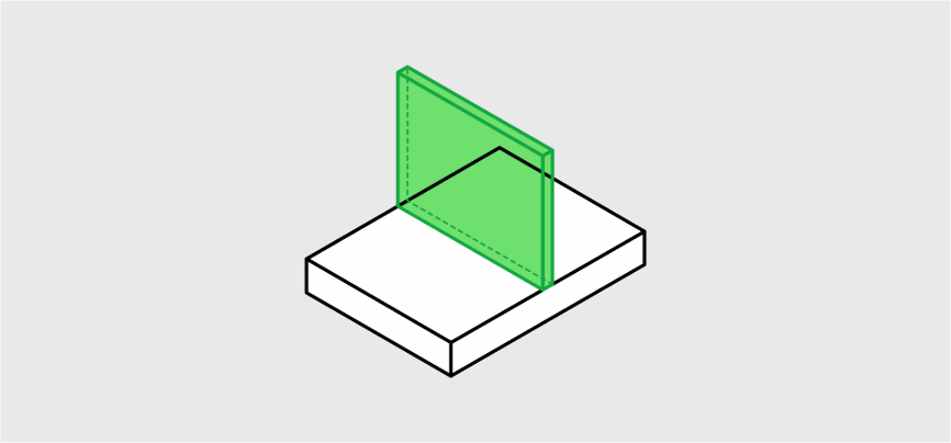 Isometric illustration of a CNC machined part with vertical wall feature.