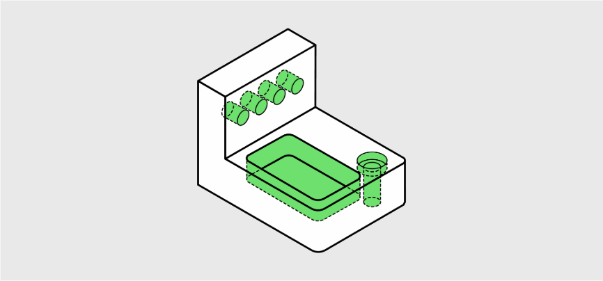 Diagram showing CNC machining process with tool paths.